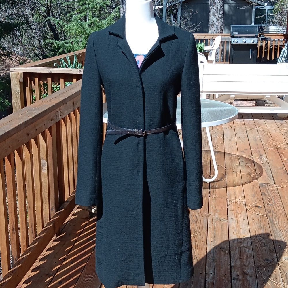 Theory Black Long Belted Coat